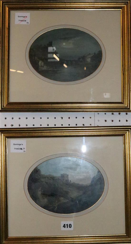 English school c.1840, pair watercolours, Barnard and Roslin castles